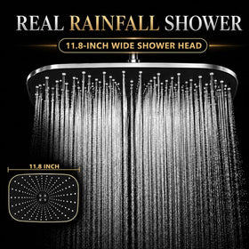 Zyora 11.8-inch rainfall face provides full-body coverage for tall users.