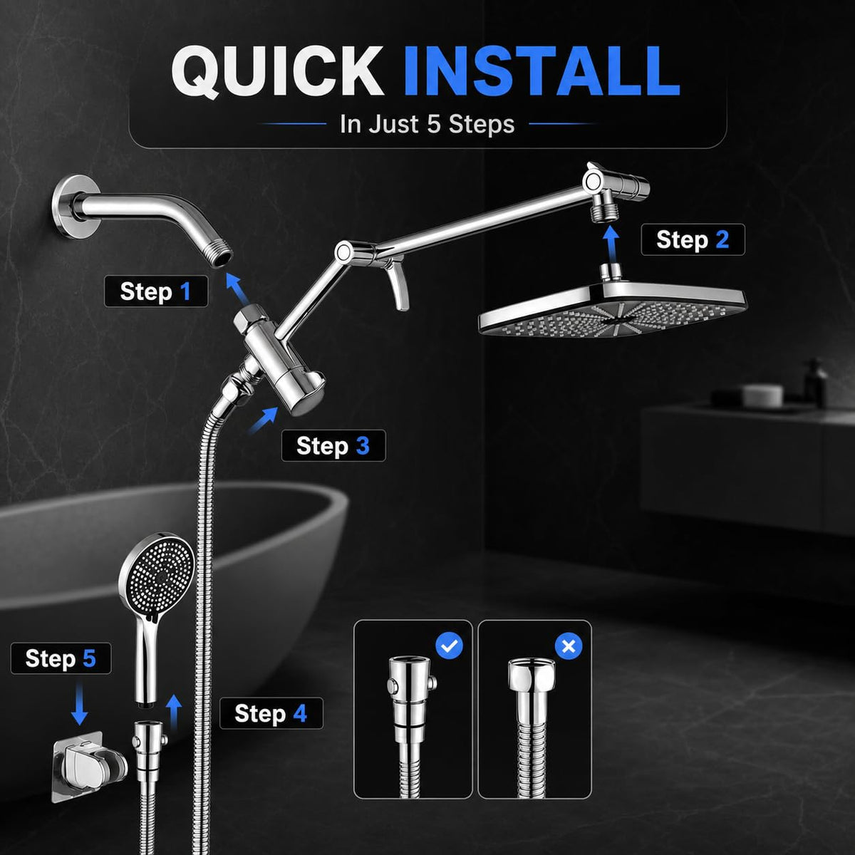 Zyora tool-free installation simplifies upgrading your shower in minutes.