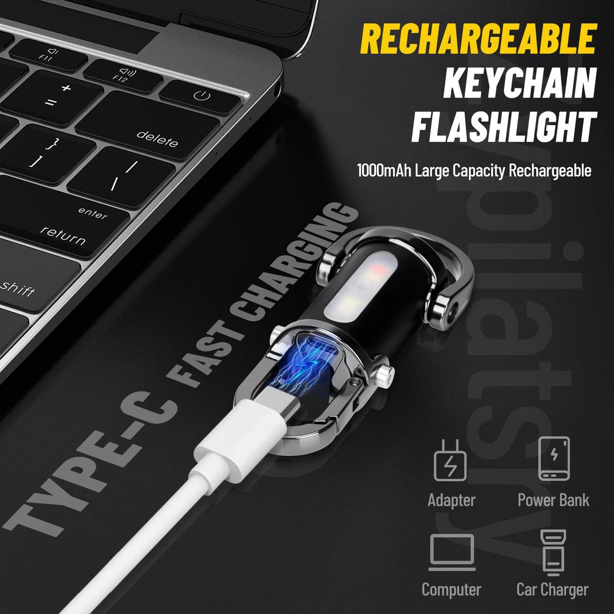 Zypilatsry flashlight with USB charging port for easy on-the-go recharge.