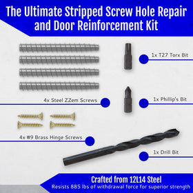 ZZEM SCREW 4-PK door hinge reinforcement demo shows improved stability.