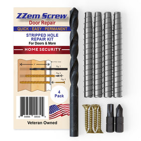 ZZEM SCREW 4-PK hole repair kit package for quick, durable wooden hinge hole fixes.
