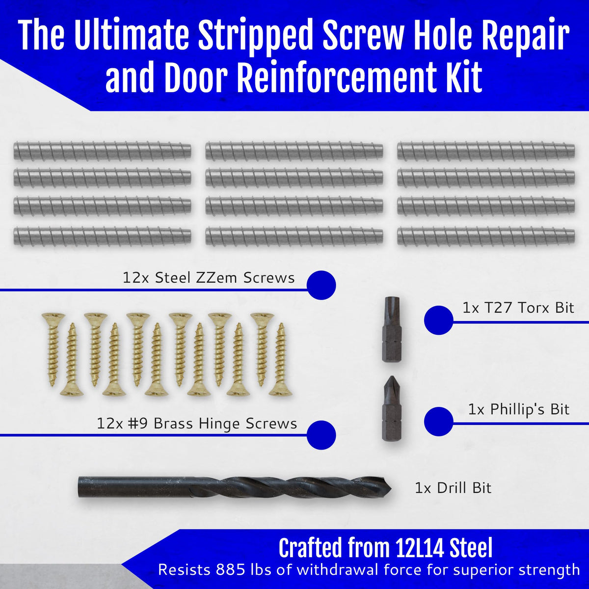 ZZEM SCREW stripped-hole repair demo in a wooden frame