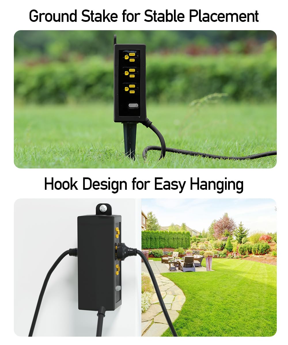 14 AWG heavy-duty cord handles multiple devices.