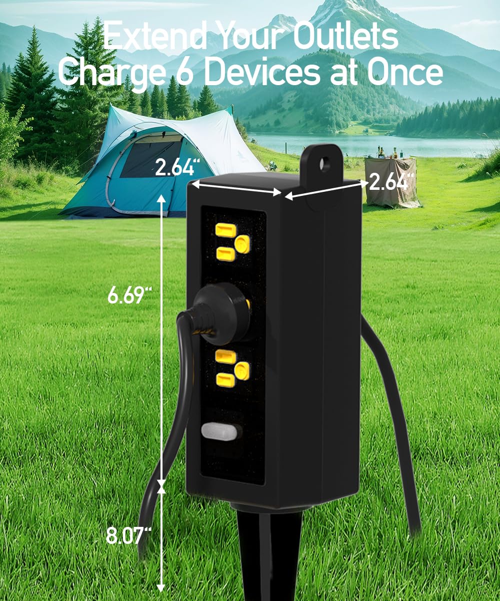 Ground stake in grass enables flexible outdoor placement.