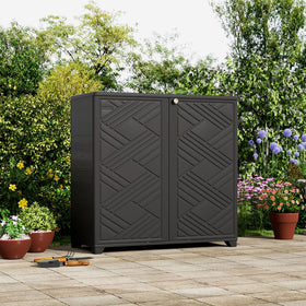 ZZM storage cabinet interior shelves highlight customizable storage for bedroom and garden items.