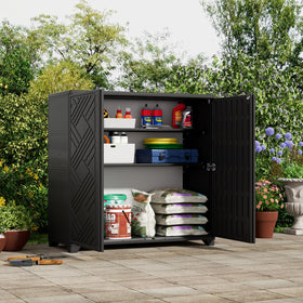 ZZM storage cabinet open door demonstrates easy access to stored towels or tools.
