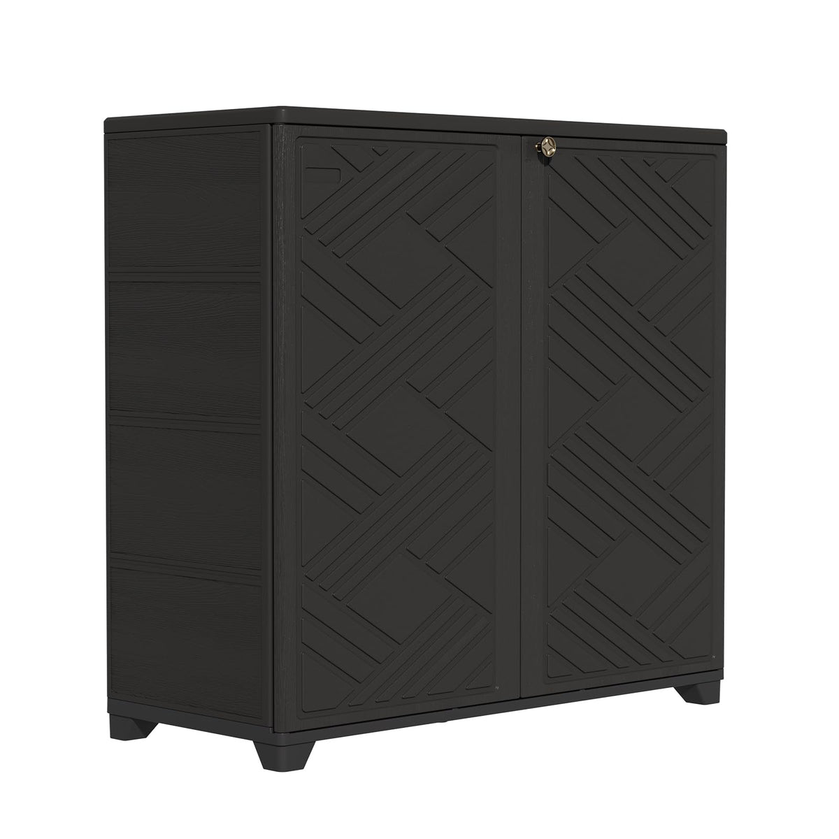ZZM storage cabinet outdoor-use scenario in balcony corner keeps items organized.