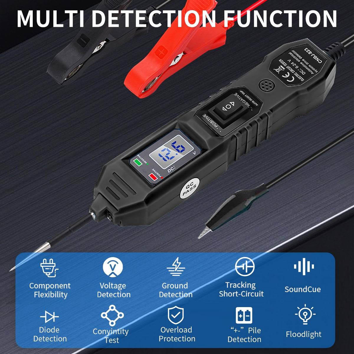 Zzxker Power Circuit Probe Tester clamp leads enable safe polarity checks.